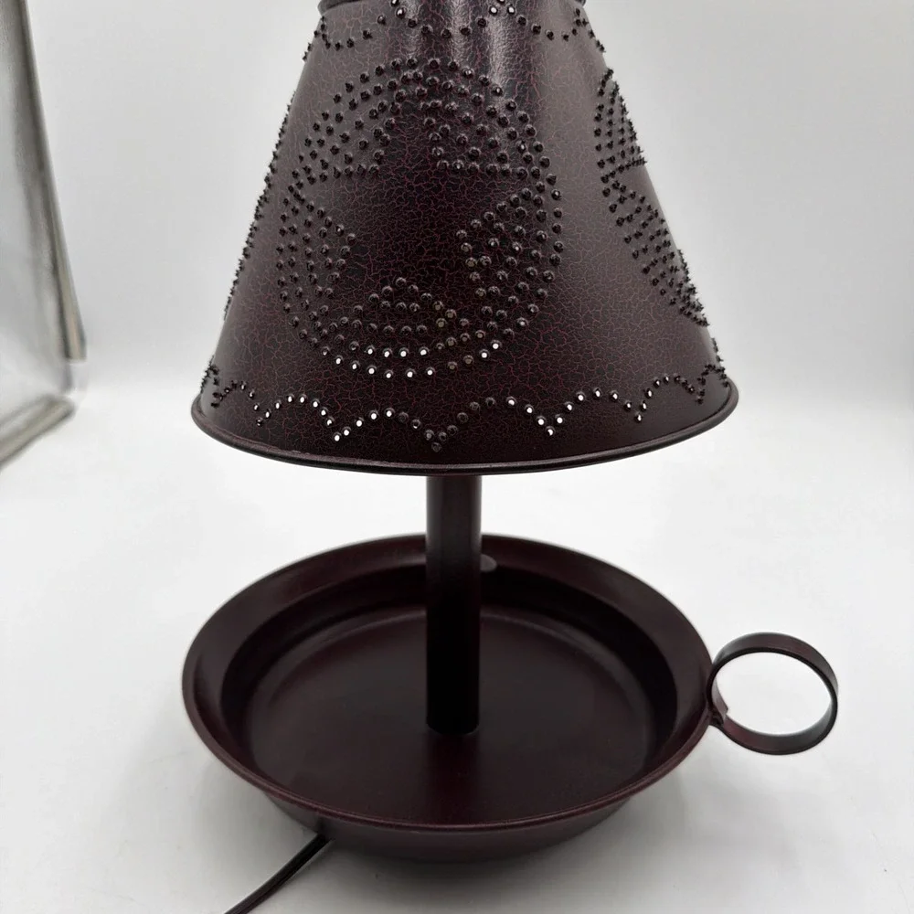 Primitive Country Lamp Chamberstick W/Punched Tin Star Shade